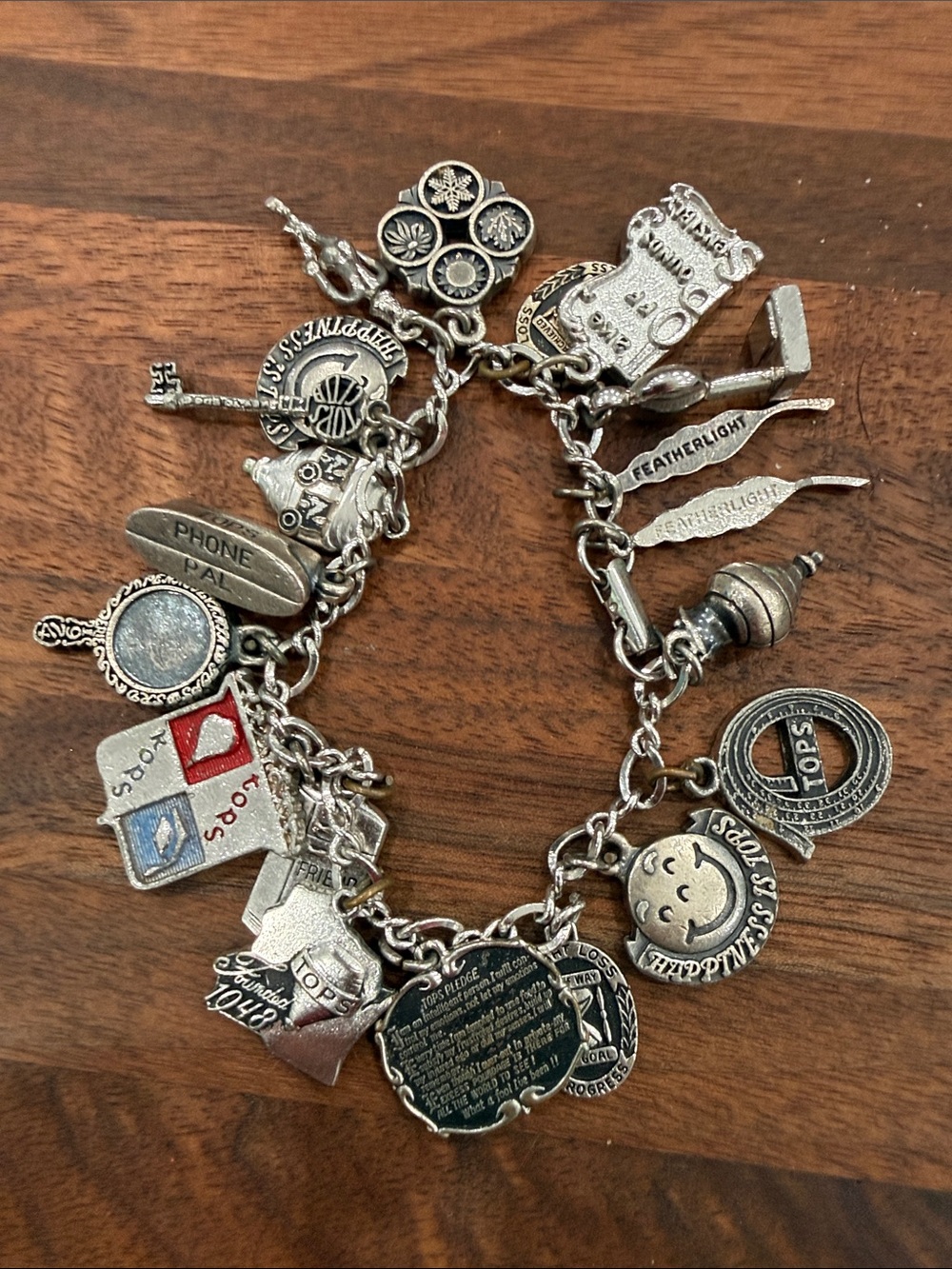 Vintage TOPS/KOPS Silver-Tone Charm Bracelet - Silver Charm Collection